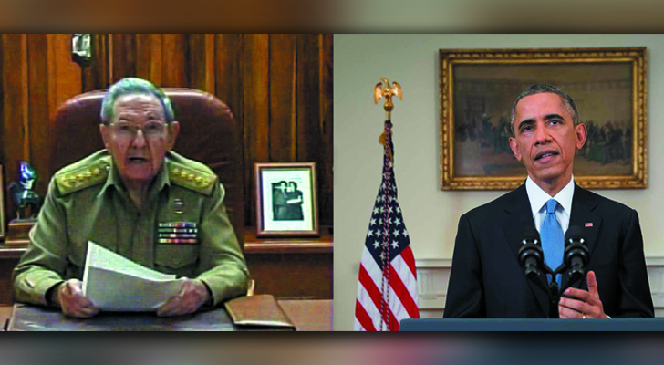 Imagen de las transmisiones televisivas de los dos presidentes, Obama y Castro / Foto: AFP