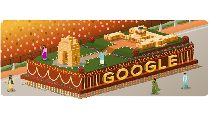 El Doodle de Google semeja una carroza de desfile con edificios emblemáticos de India. / Foto: Google.com