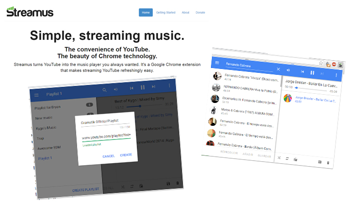 El nuevo servicio Streamus permite escuchar música proveniente de youtube sin necesidad de tener videos abiertos.