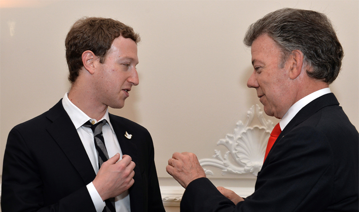 Zuckerberg viajó a Colombia y, entre otros compromisos, se reunió con el presidente Juan Manuel Santos / Foto: AFP - Presidencia de Colombia