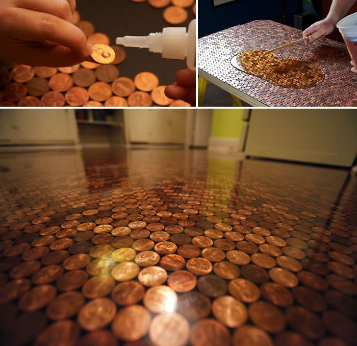 "Penny floor" una técnica en tendencia de cubrir pisos con monedas