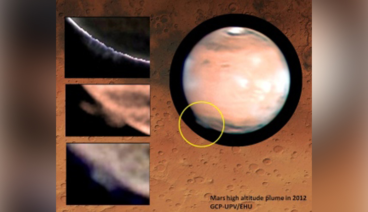La nube gigante en Marte tiene perplejos a los astrónomos, que aún no se ponen deacuerdo en una teoría válida. / Foto: GCP-UPV