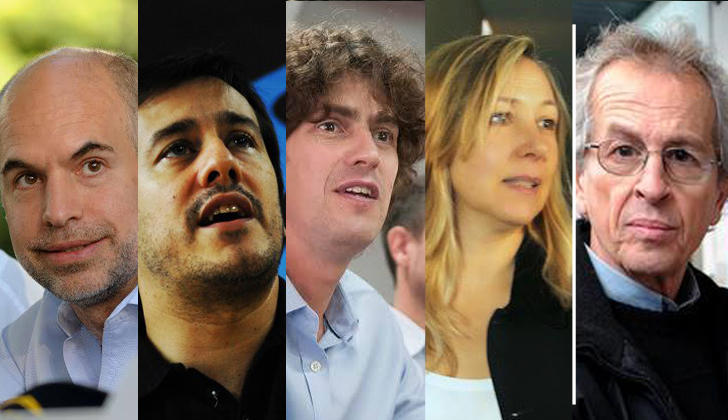 De izquierda a derecha: Horacio Rodríguez Larreta, Mariano Recalde, Martín Lousteau, Myriam Bregman y Luis Zamora. Fotos: Facebook de los candidatos. 