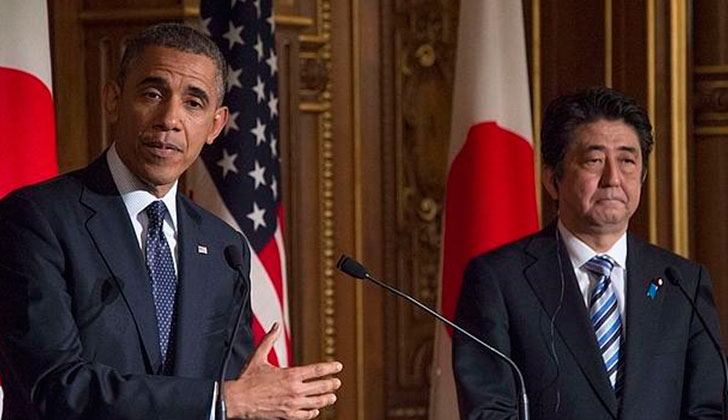 Barack Obama, presidente de Estados Unidos, junto a Shinzo Abe, primer ministro de Japón. Foto: AFP