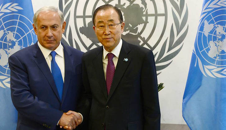 Primer Ministro israelí Benjamin Netanyahu saluda al Secretario General de la ONU Ban Ki-Moon. Foto: Gobierno de Israel. 