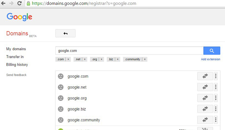 Según Google Domains, todos los sitios con ese nombre están tomados. Foto: Google Domains.