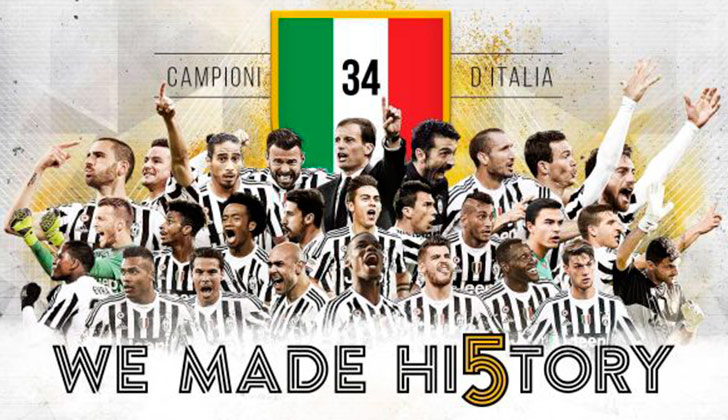 Juventus campeón italiano por 5ta vez consecutiva.