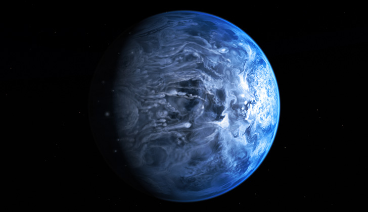 Representación artística del planeta HD 189733, luego de la confirmación por parte del Telescopio Hubble de que tiene color azul. Foto: Wikimedia Commons. 