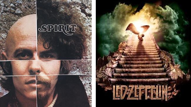 A la izquierda, la portada del disco de Spirit, y a la derecha un disco de Led Zeppelin. 