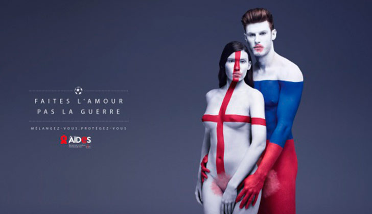 "Haz el amor, no la guerra... y protégete", el anuncio para prevenir el VIH durante la Eurocopa.