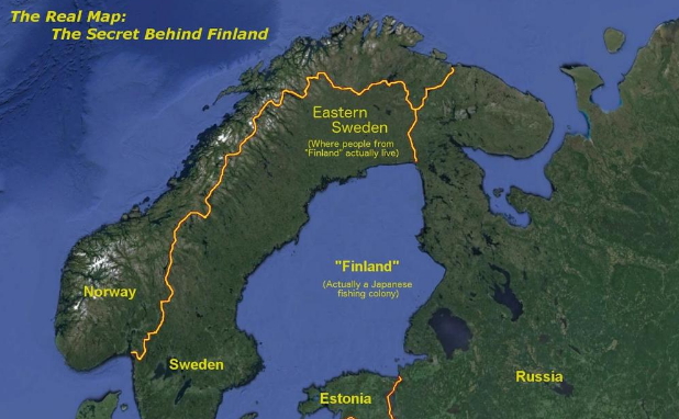 Un supuesto mapa que "prueba" que Finlandia no existe. Foto: Reddit.com.