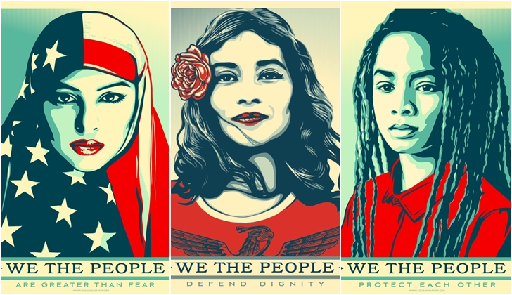 El artista del HOPE de Obama crea 3 carteles 'anti Trump' protagonizados por mujeres.