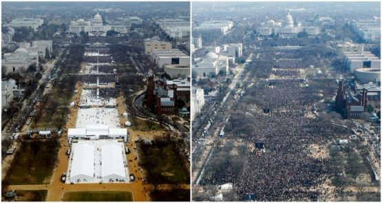 A la izquierda la investidura de Donald Trump; a la derecha la de Barack Obama. Fotos cortesía de Reuters. 