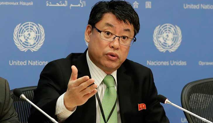 Pionyang ante la ONU: "EE.UU. puede hacer que una guerra nuclear estalle en cualquier momento" . Foto: Kim In Ryong ante la ONU / Xinhua