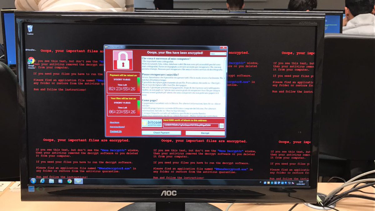 "Vaya, tus datos han sido encriptados" reza la ventana que aparece en las computadoras secuestadas, Abajo un botón exige un pago en bitcoins. Foto: Twitter@dodicin