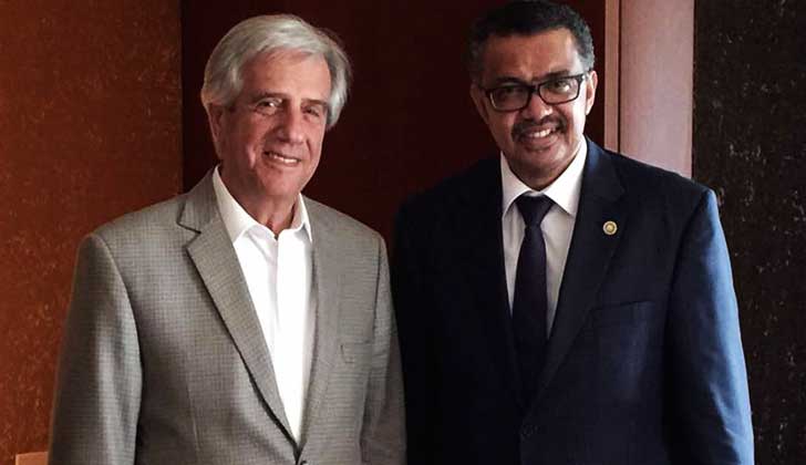 Vázquez se reunió en Ginebra con el nuevo director de la OMS. Foto: Facebook Tedros Adhanom Ghebreyesus