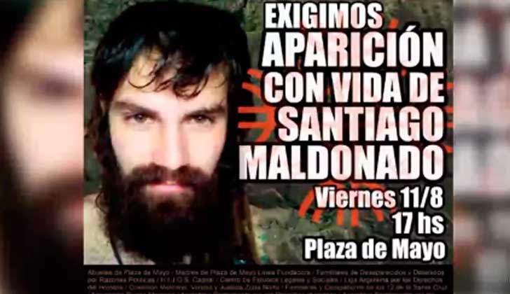 Convocan a concentración en Plaza de Mayo por la aparición de Santiago Maldonado.