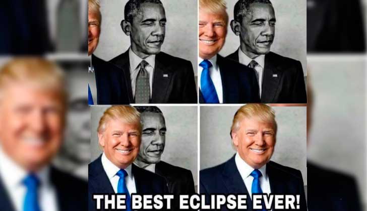 "El mejor eclipse de la historia": Trump comparte meme en el que aparece 'eclipsando' Obama.