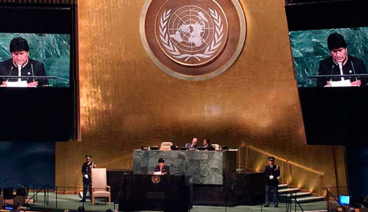 Evo Morales ante la ONU:  “Nuestra región no es patio trasero de nadie”.