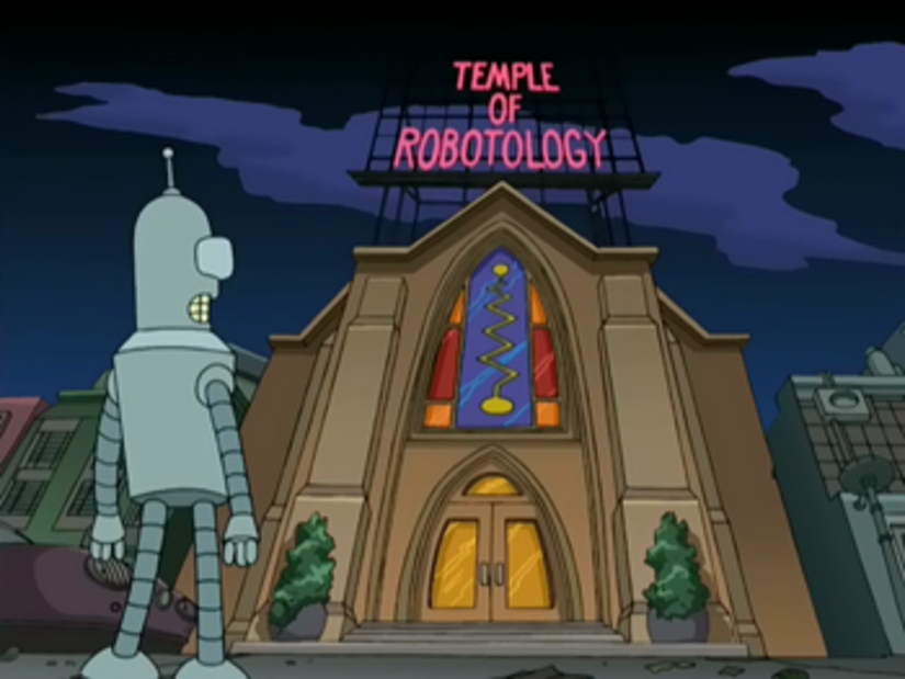 Bender, de la serie Futurama, frente al "Tempo de Robotología". Foto: Fox