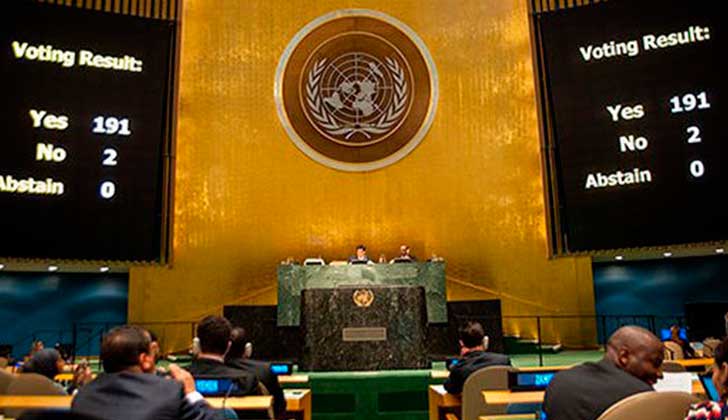 ONU: 191 países votaron en contra del bloqueo a Cuba; solo EE.UU e Israel lo apoyaron.