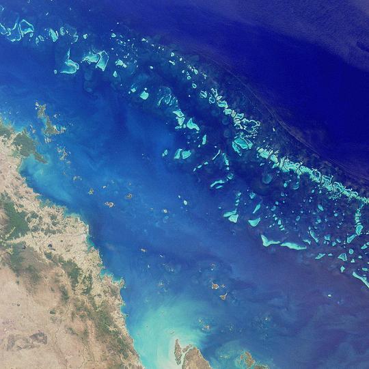 Gran Barrera de Coral. Foto desde el espacio. Foto: NASA