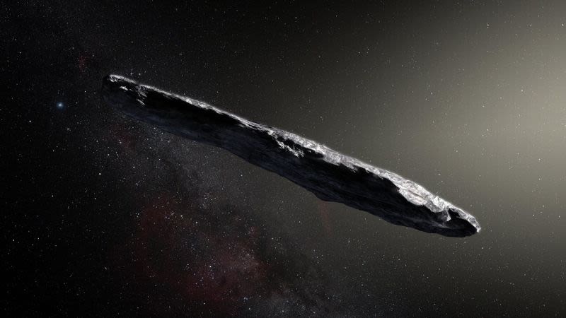 Representación artística de Oumuamua. Foto: Observatorio Europeo Austral / M. Kornmesser