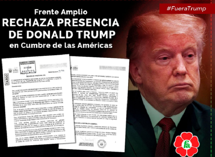 Frente Amplio de Perú presenta moción de rechazo a la participación de Trump en la Cumbre de las Américas.