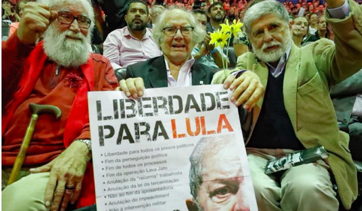 Leonardo Boff, Adolfo Pérez Esquivel e Celso Amorim em Curitiba. Foto: Ricardo Stuckert