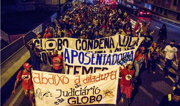 Movimientos sociales de Brasil protestan contra la Red Globo. Foto: Midia Ninja