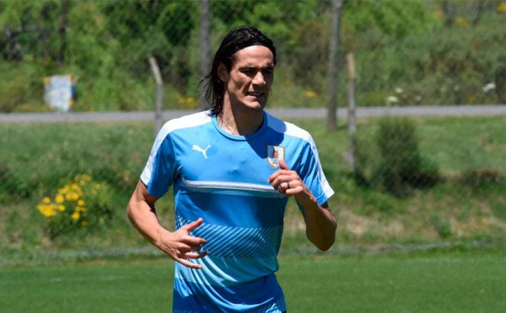 Edinson Cavani entrenando en el Complejo Celeste / Foto: AFP