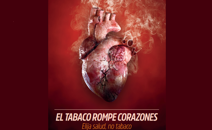 "El tabaco rompe corazones", la OMS alerta sobre la relación entre el tabaco y las cardiopatías.