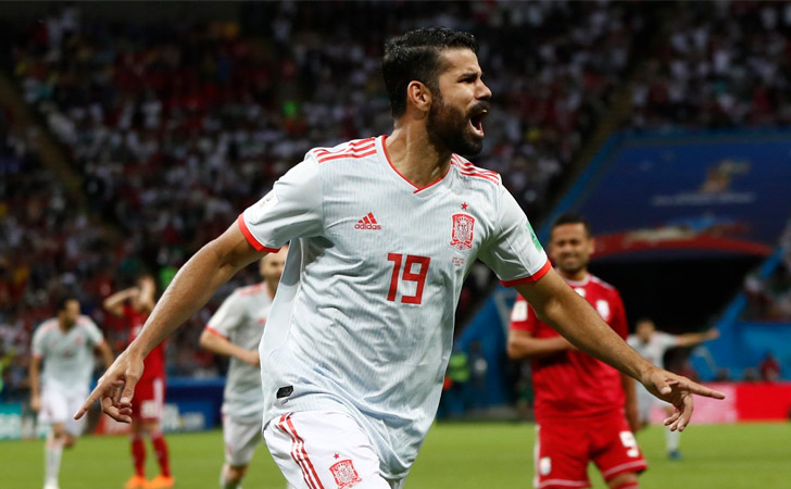 Diego Costa festeja el tanto de la victoria sobre Irán / Foto: @SeFutbol