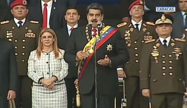 Momento previo al atentado con drones contra el presidente, Nicolás Maduro.