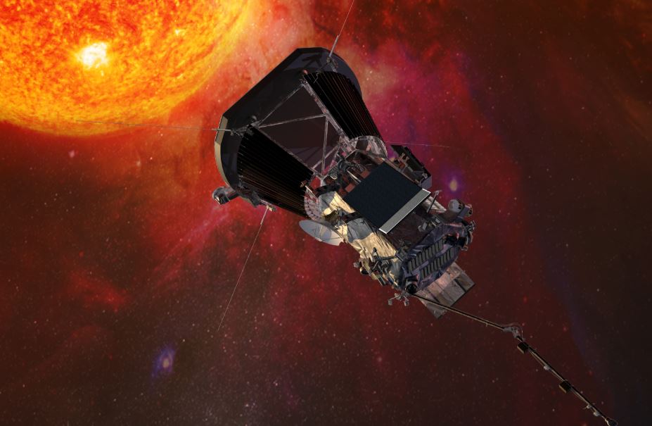 Ilustración de la sonda espacial Parker Solar Probe acercándose al sol. Créditos: Laboratorio de Física Aplicada de la Universidad Johns Hopkins