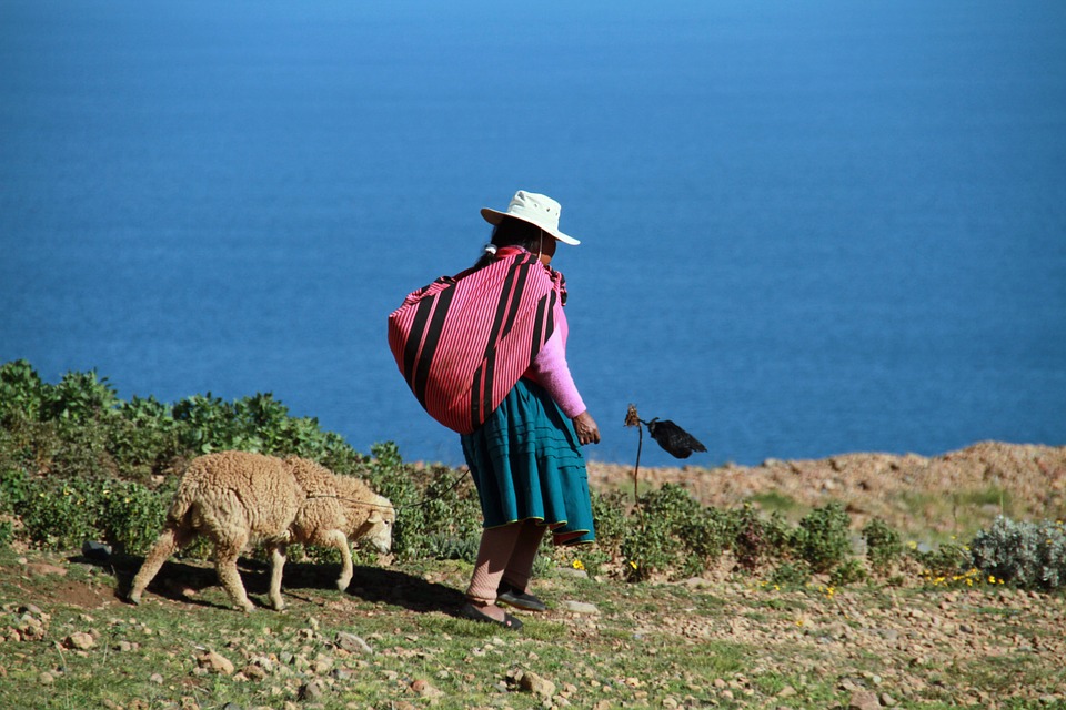 Una mujer camina junto al Lago Titicaca en Perú. Foto: Pixabay