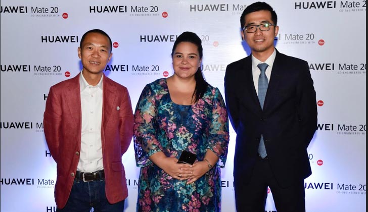 Henry Zhang, Terminals Manager de Huawei Uruguay; Jazmín Núñez, Marketing Manager Huawei Uruguay y Luis Xie, CEO de Huawei Uruguay.