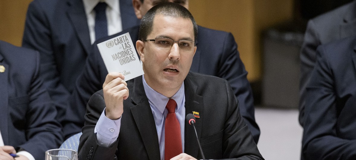Jorge Arreaza, ministro de Asuntos Exteriores de Venezuela, habla en el Consejo de Seguridad. Foto: Manuel Elías /ONU