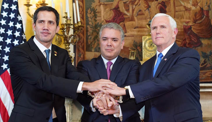 Juan Guaidó; presidente de Colombia, Iván Duque y vicepresidente de Estados Unidos, Mike Pence. 