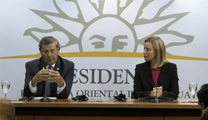 Ministro de Relaciones Exteriores,, Rodolfo Nin Novoa, y la Alta representante para Asuntos Exteriores y Política de Seguridad de la Unión Europea, Federica Mogherini.