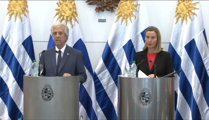 Presidente de la República, Tabaré Vázquez y Alta representante para Asuntos Exteriores y Política de Seguridad de la Unión Europea, Federica Mogherini.