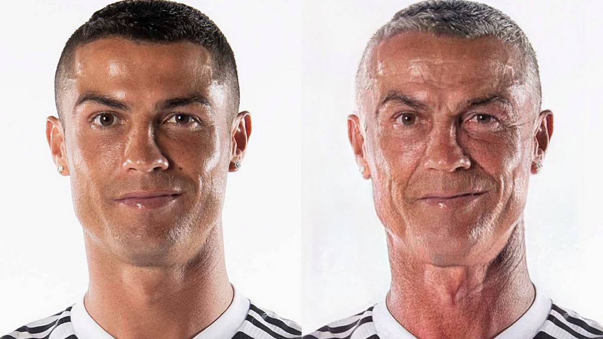 El jugador Cristiano Ronaldo y su versión envejecida con FaceApp
