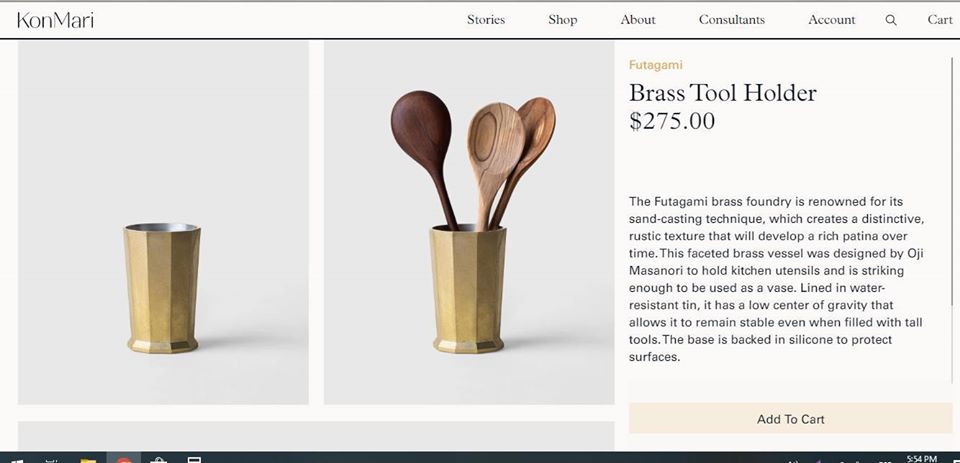 El sitio web de Kondo ofrece un porta cucharas de bronce de US$275.