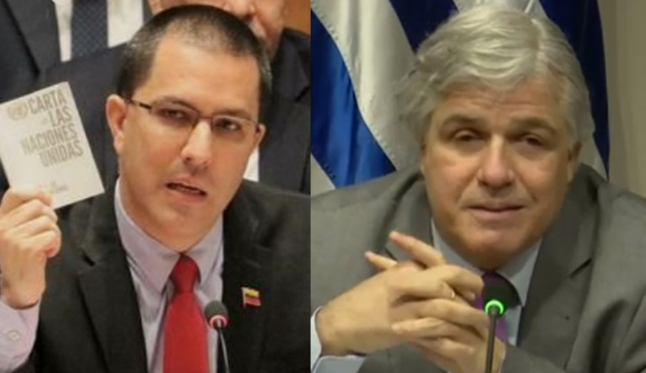 Canciller de Venezuela, Jorge Arreaza, y el ministro de Relaciones Exteriores de Uruguay, Francisco Bustillo.