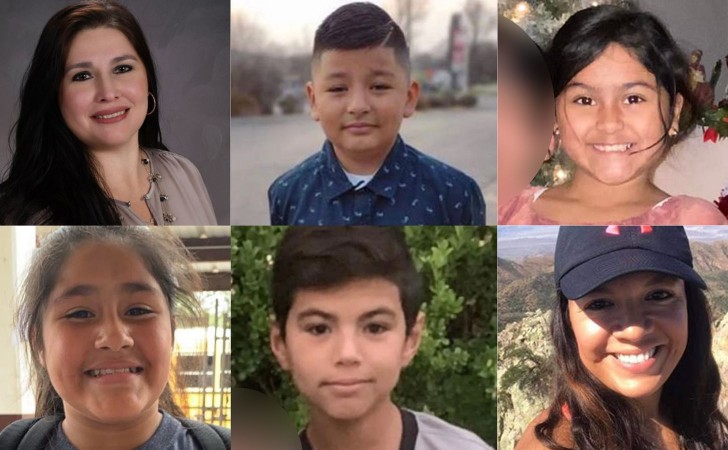 De arriba a abajo (siguiendo el sentido del reloj) Irma Garcia, Xavier Lopez, Amerie Jo Garza, Eva Mireles, Uziyah Garcia, Annabell Guadalupe Rodriguez, víctimas de la matanza en Uvalde, Texas.