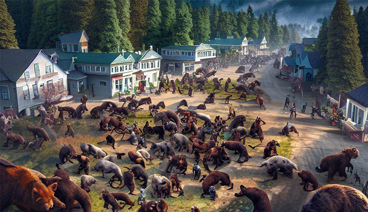 Grafton: El pueblo libertario que fue invadido por osos (Representación de DALL-E sobre la historia)