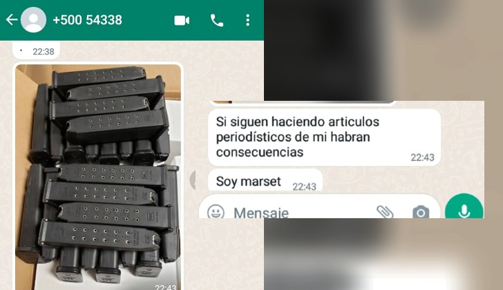 Capturas de pantalla de las amenazas recibidas por los periodistas.