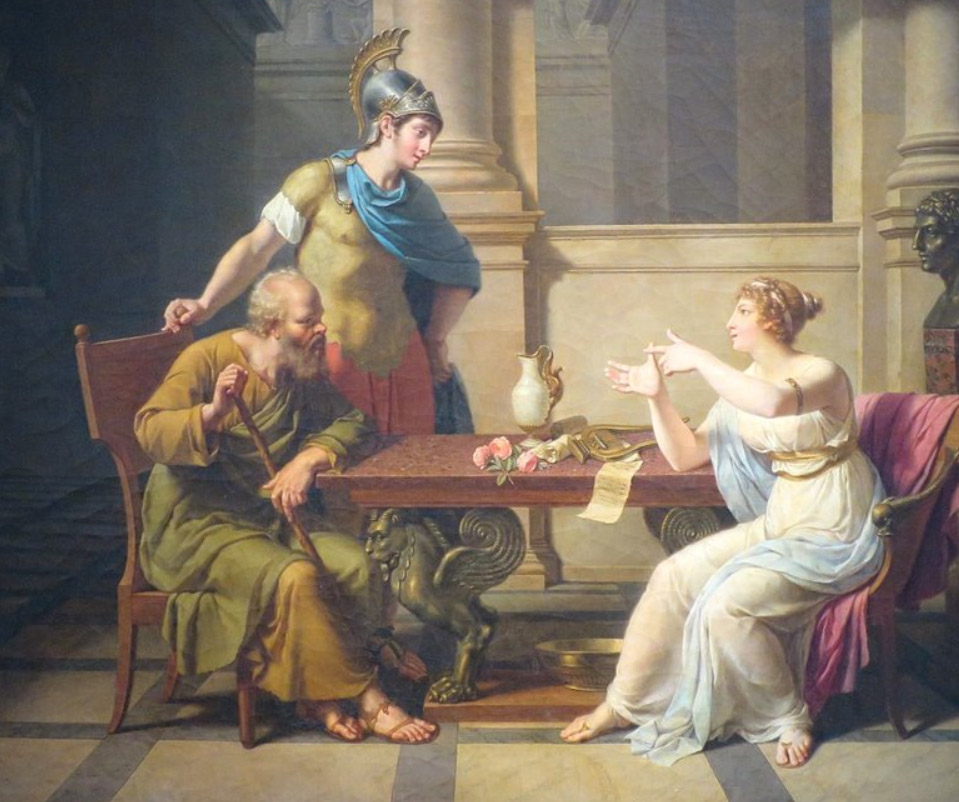 "Aspasia conversando con Sócrates y Alcibiades", cuadro al óleo del año 1801 del artista Nicolas-André Monsiau.