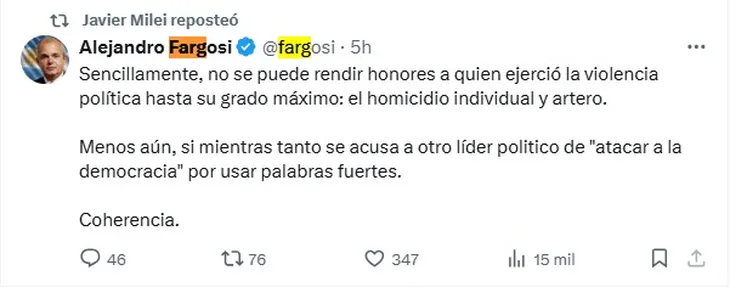 Milei retuit mujica