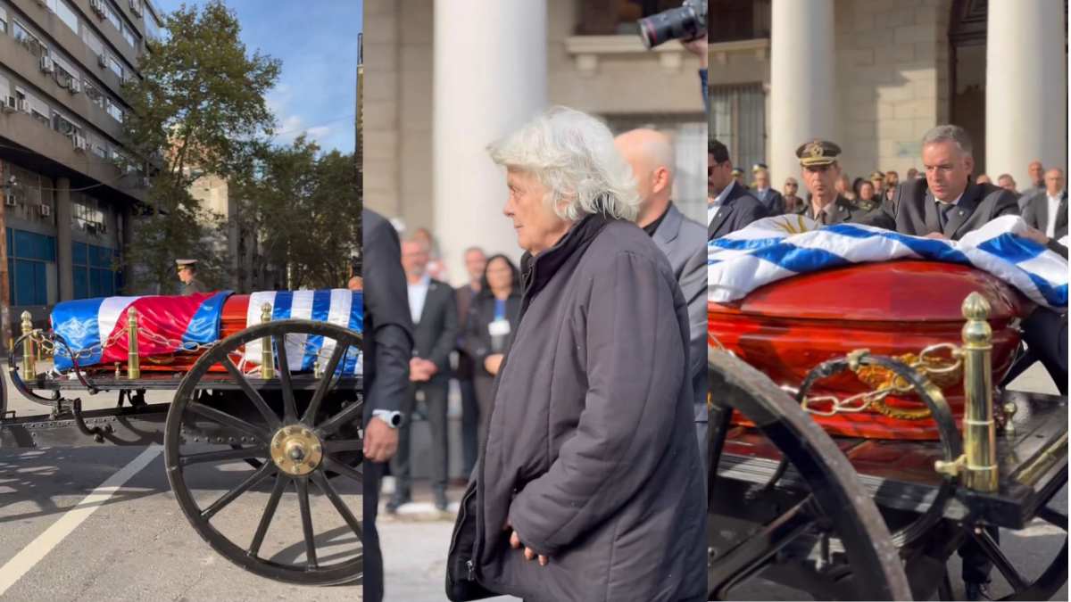 Yamandú Orsi y Alejandro Sánchez colocaron las banderas de Uruguay y de Artigas sobre el féretro, mientras Lucía Topolansky observaba la partida de su compañero de toda la vida.